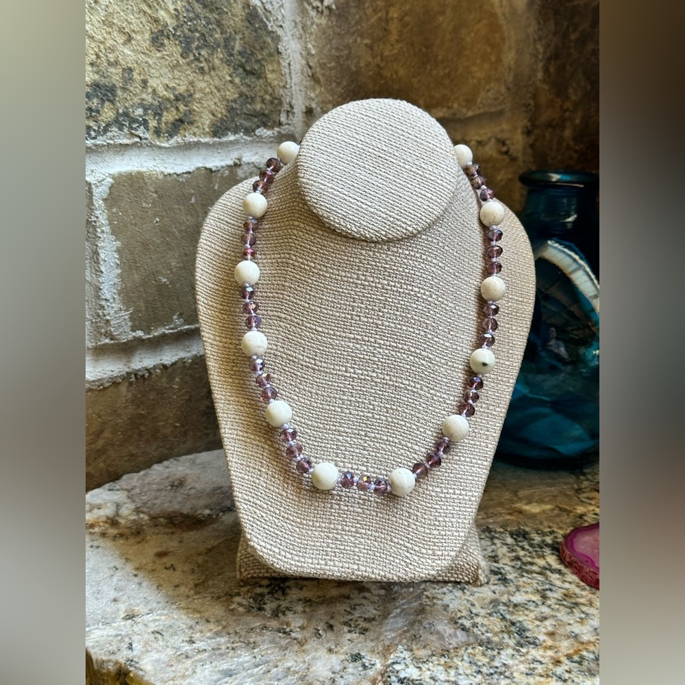 White Howlite Purple Beaded Necklace